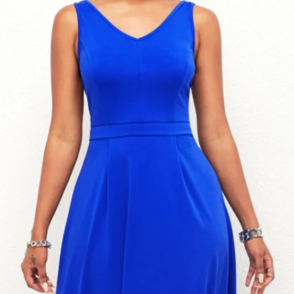Royal Blue Sleeveless Lace Dress - Picture 1 of 9